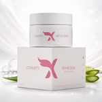 Cream Emirates jar and box with aloe vera leaves on a white background