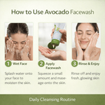 Step-by-step guide on how to use avocado facewash with images and text.